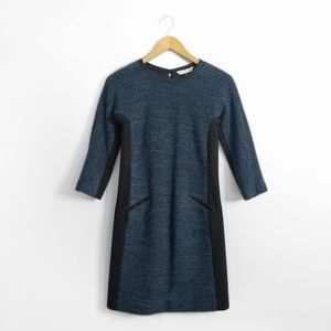 REBECCA TAYLOR Blue 3/4 Sleeve Wool Mini Dress
